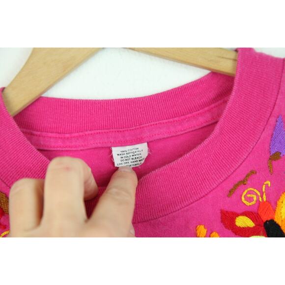 Vintage L XL T Shirt Embroidered Floral Hippy Boho Maximalist Cotton Beach Surf - Picture 6 of 7